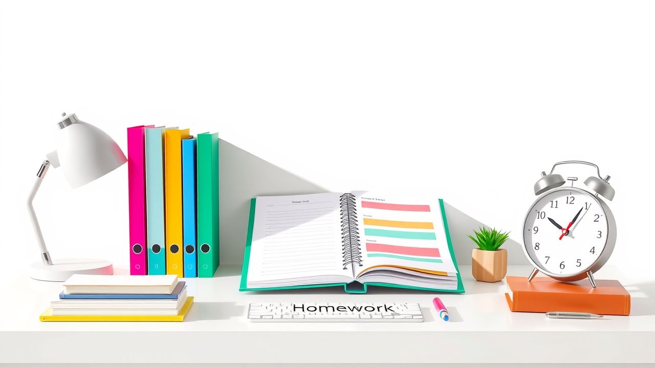 Een georganiseerd bureau met studiebenodigdheden benadrukt de waarde van planning.