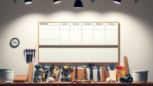 Een goed georganiseerd renovatie projectbord met gereedschap en materialen.