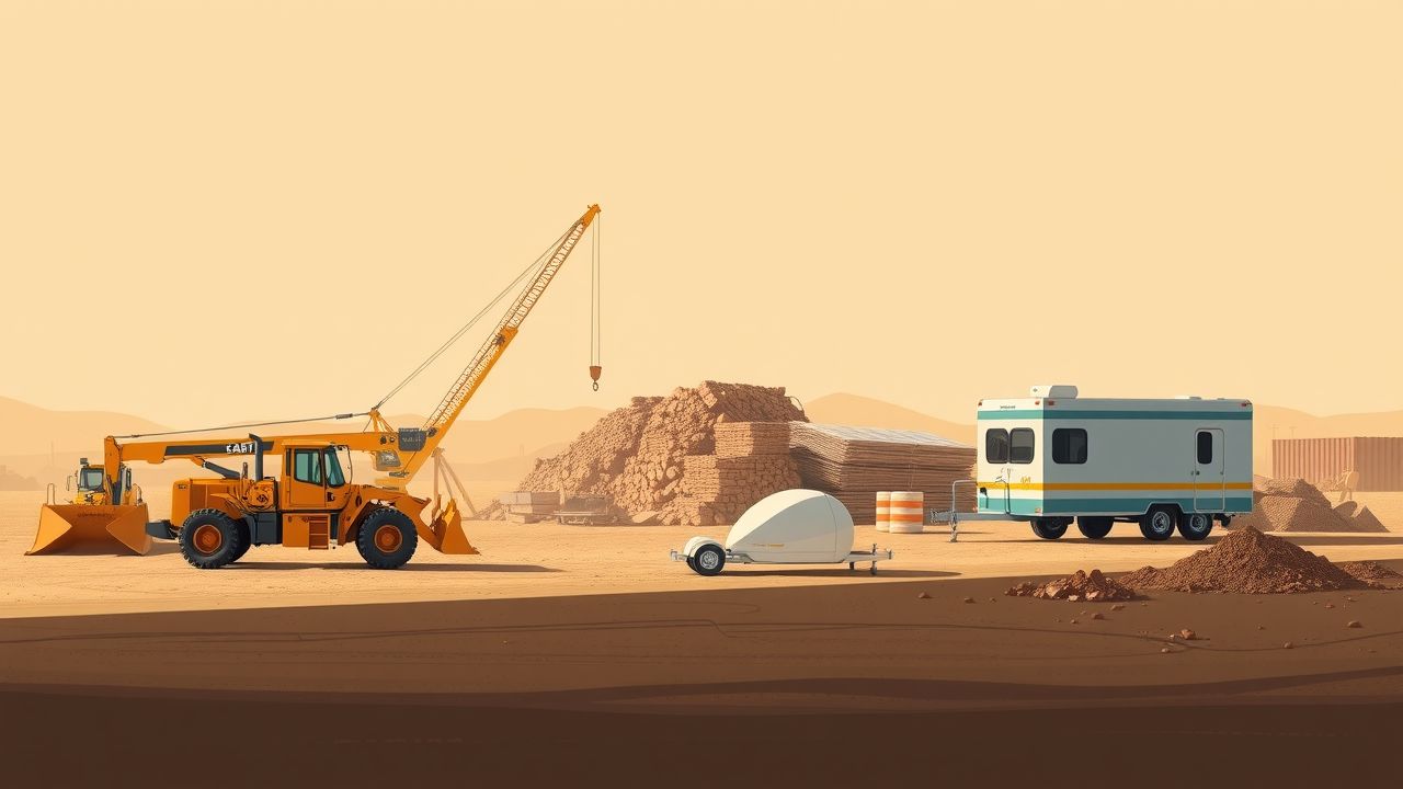 Dit is een afbeelding van een georganiseerde bouwplaats met zware machines.