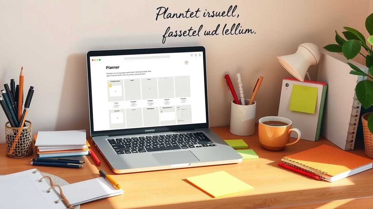 Een gezellige studeerhoek met planner sjablonen en kantoorbenodigdheden.