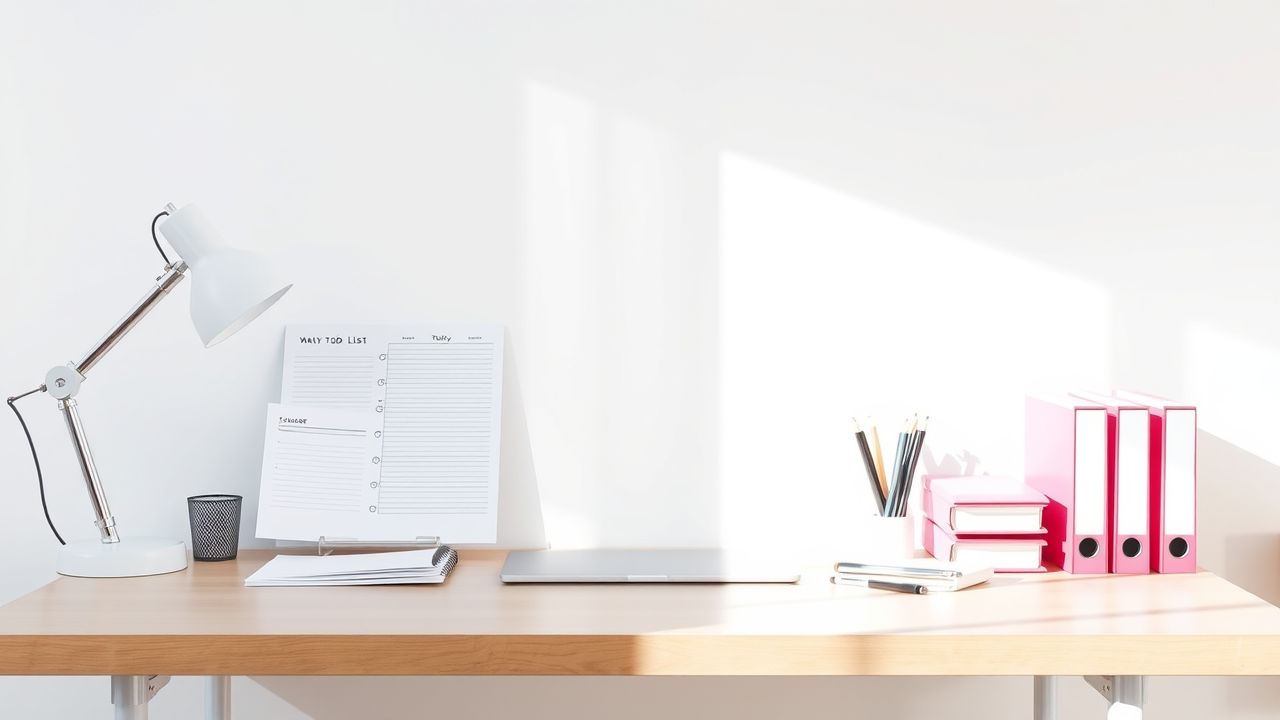 Een georganiseerd en opgeruimd kantoorbureau met minimalistische uitstraling. Een georganiseerd en opgeruimd kantoorbureau met minimalistische uitstraling.