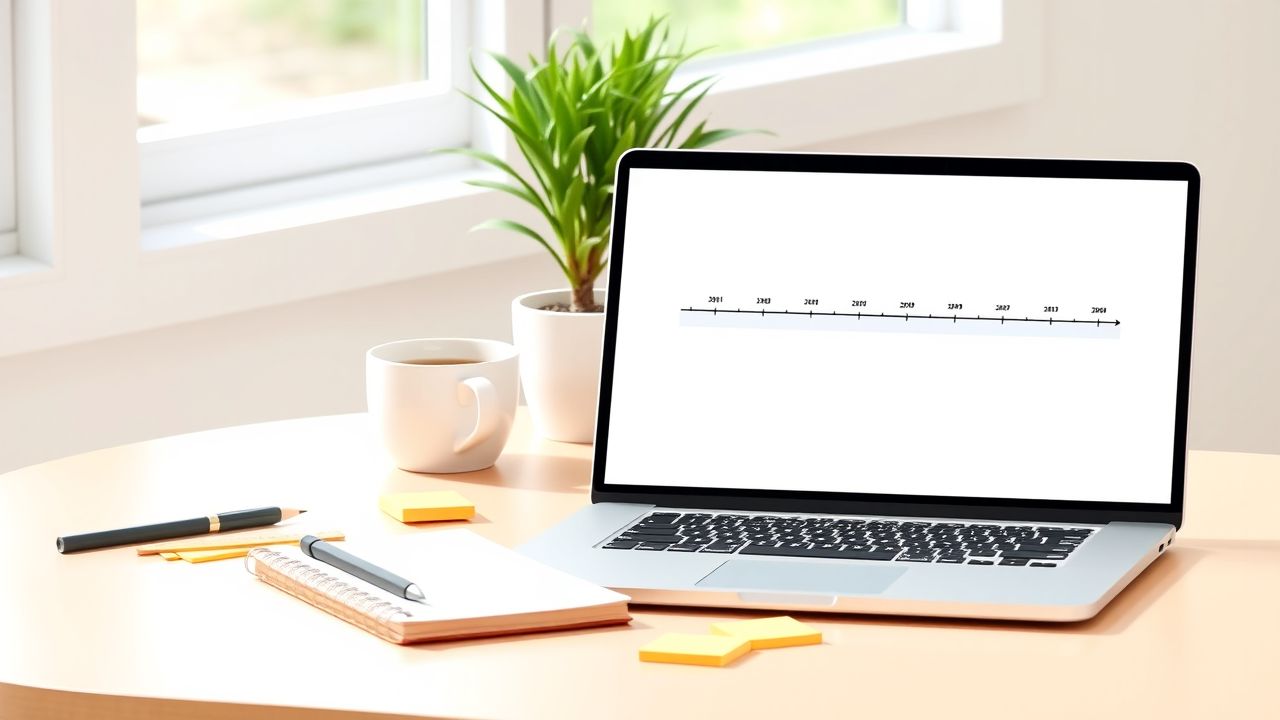 Een kantoorbureau met een open laptop en kantoorbenodigdheden.