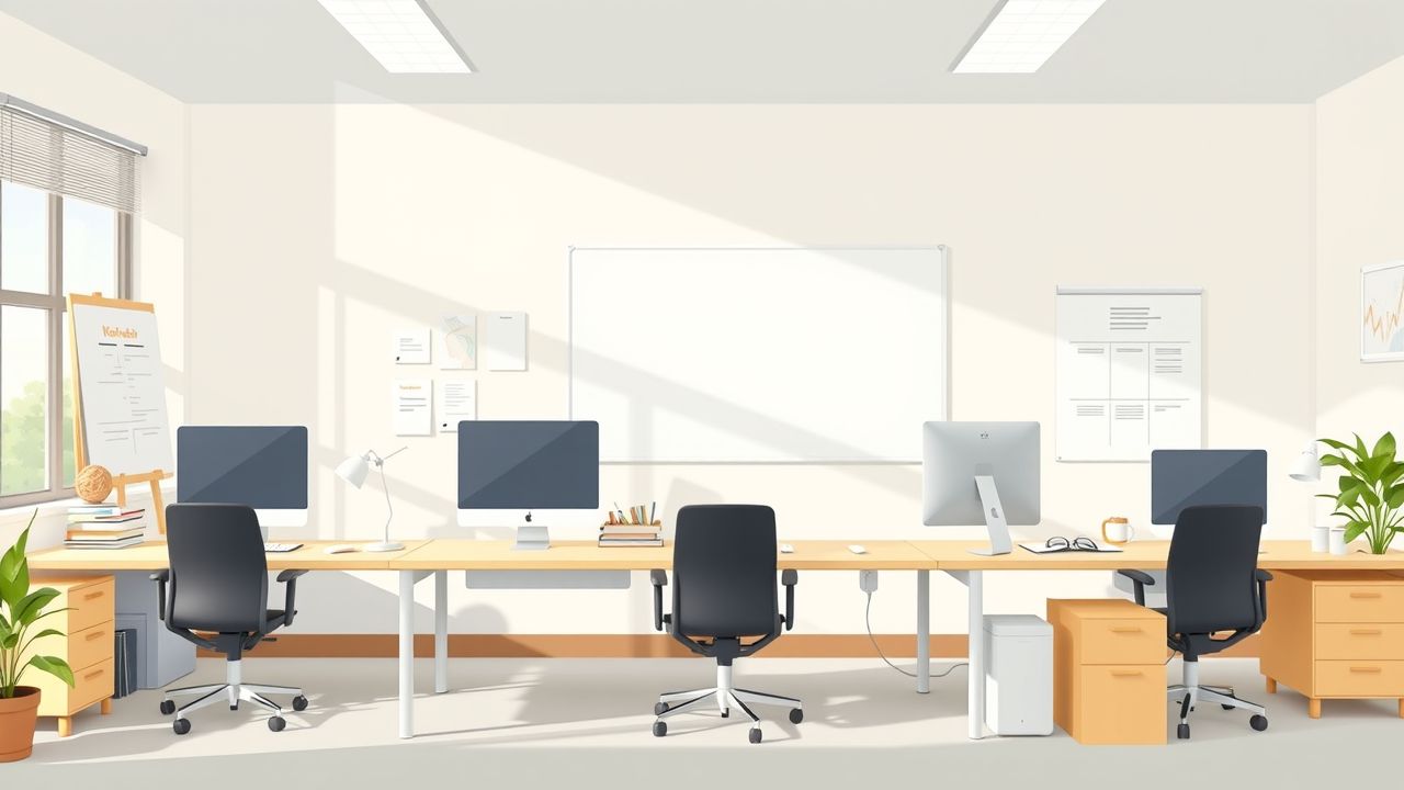 Een heldere en moderne kantoorruimte met essentiële tools voor productiviteit.