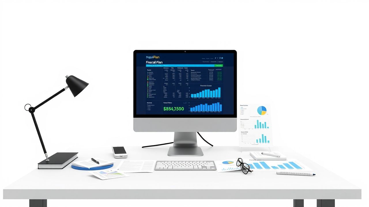 Een modern kantoorbureau met financiële planning en NaviPlan-software. Een modern kantoorbureau met financiële planning en NaviPlan-software.