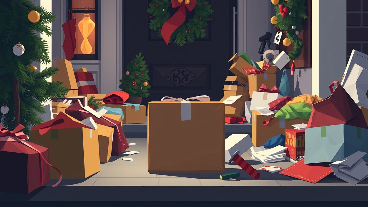 Een drukke vakantieseizoen met een haastige bezorging op de voordeur. Een drukke vakantieseizoen met een haastige bezorging op de voordeur.