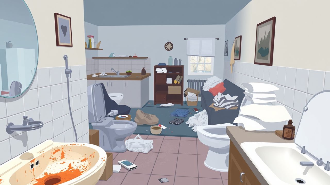 Een rommelig huis dat dringend schoongemaakt moet worden.